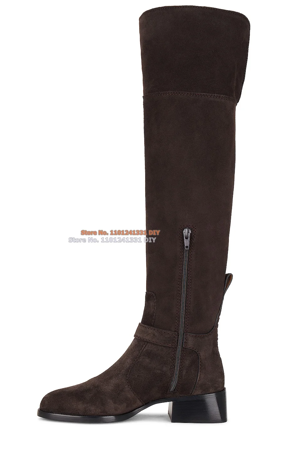 

Chocolate Brown Side Zipper Tassel Ankle Strap Buckle Closure Tasse Western Boot Women Over The Knee Long