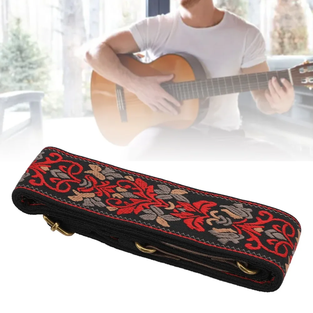 ​Thickened​ Guitar Strap​ ​Widened ​With Leather Ends​ ​Multifunctional Guitar Strap​ ​Retro Red Flower​