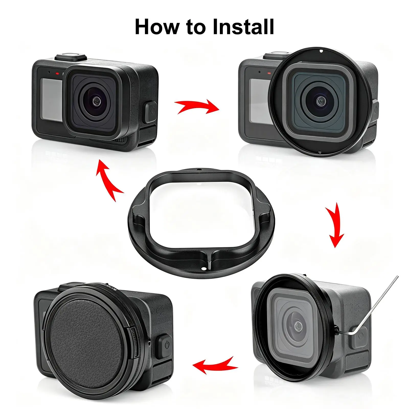 PULUZ Anneau adaptateur de filtre UV 58 mm pour GoPro MISSION 1 / 1 PRO, adaptateur de filtre UV en alliage d'aluminium avec capuchon de protection pour objectif