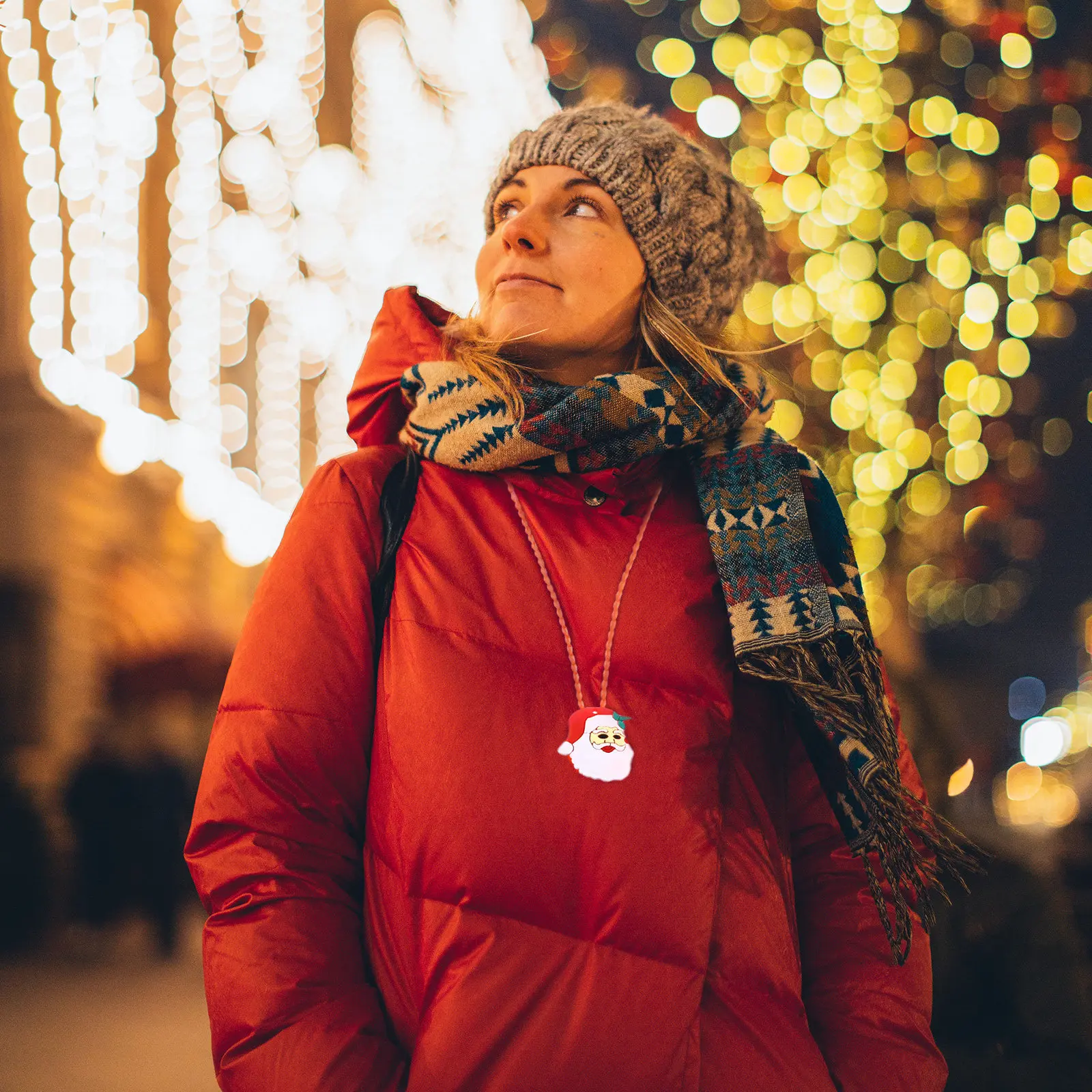 

12Pcs Christmas LED Light Up Necklace Glow Pendant Fashion Jewelry for Kids Party Favors Goody Bag Fillers Christmas Decor