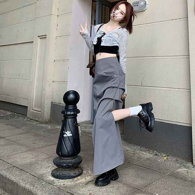 Skirts Grunge Long Skirt Womens Cargo Long Skirts Maxi Skirt Y2k Vintage High Aliexpress
