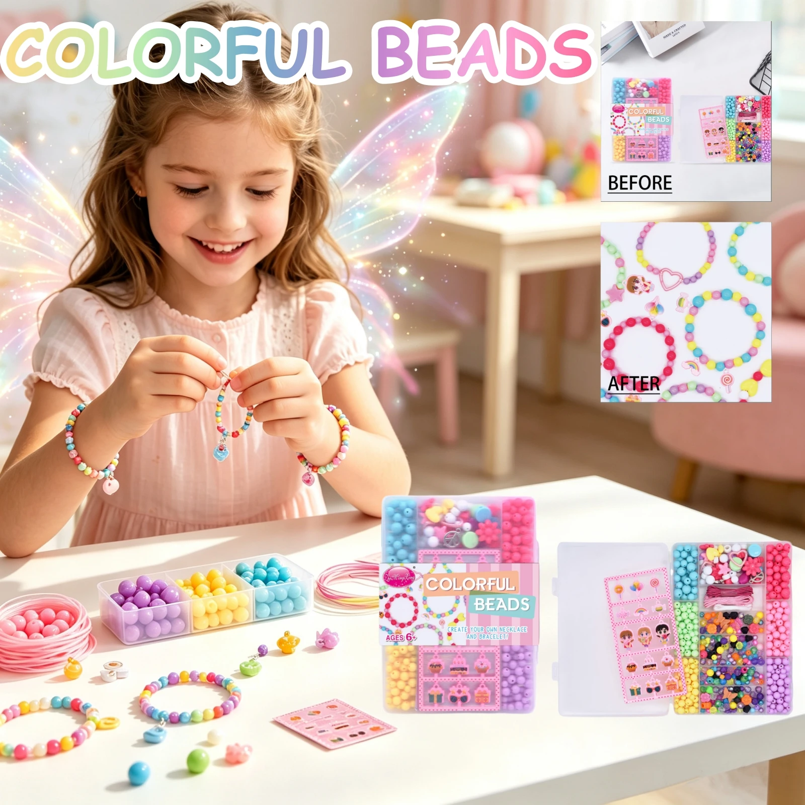 Jewelry Making Kit For Kids - مجموعة خرز ملونة للأطفال لصنع الأساور