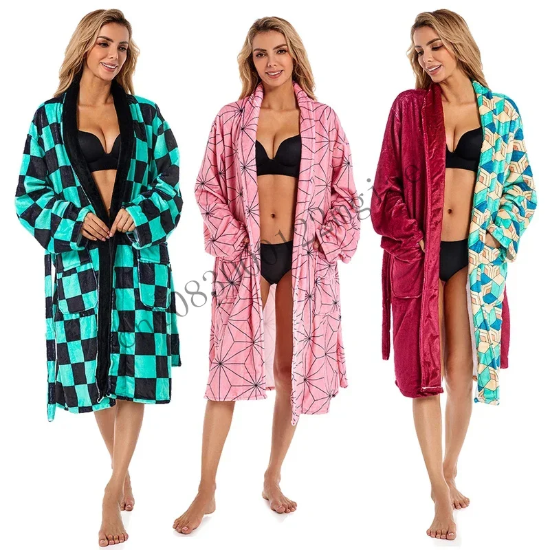 Tanjiro Kamado giyuu Tomioka cosplay bathrobe women men costume anime autumn winter long robe kimono home wear cmm221