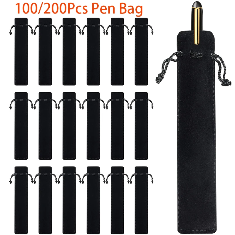 

100/200Pcs Plush Cloth Pen Bag Double-sided Thickened Velvet Pen Pouch Sleeve Holder Office School Supplies