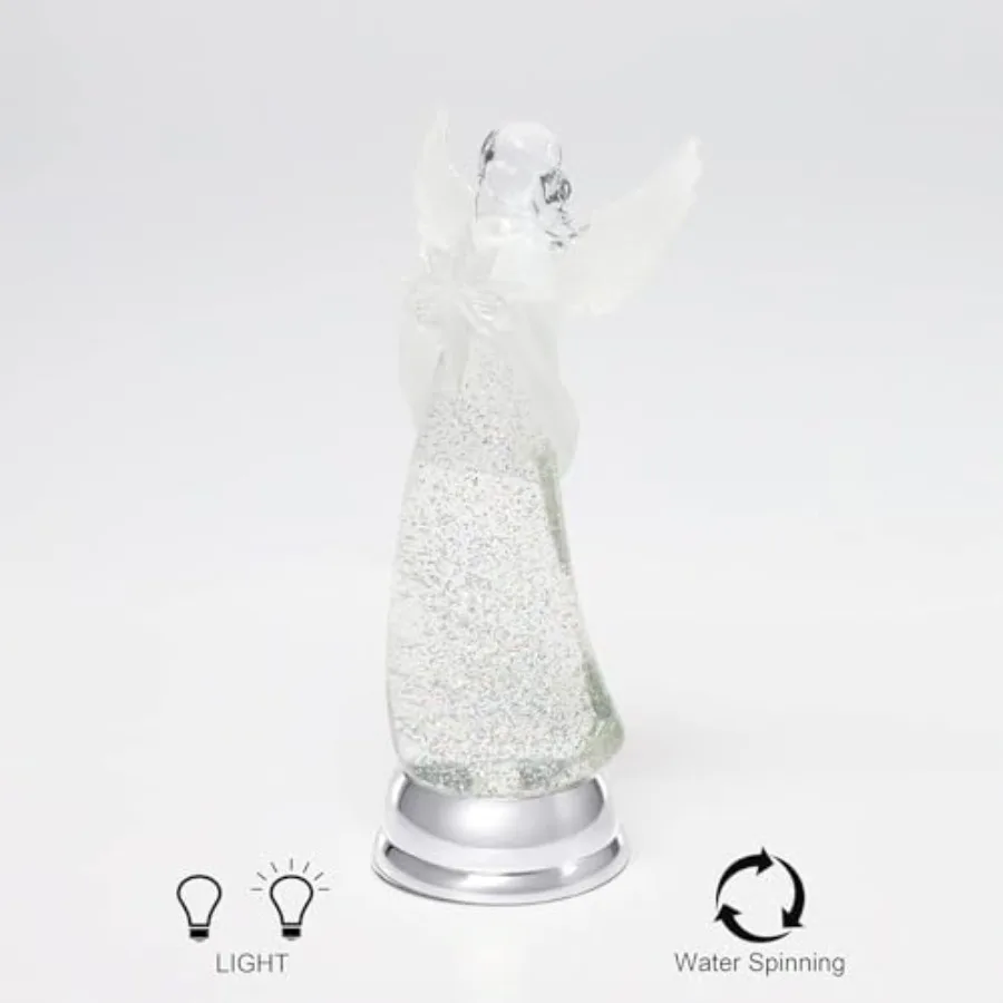 Christmas Angel Snow Globe Water Spinner LED Light Battery Operated Glitter Angel Figurine 12.8