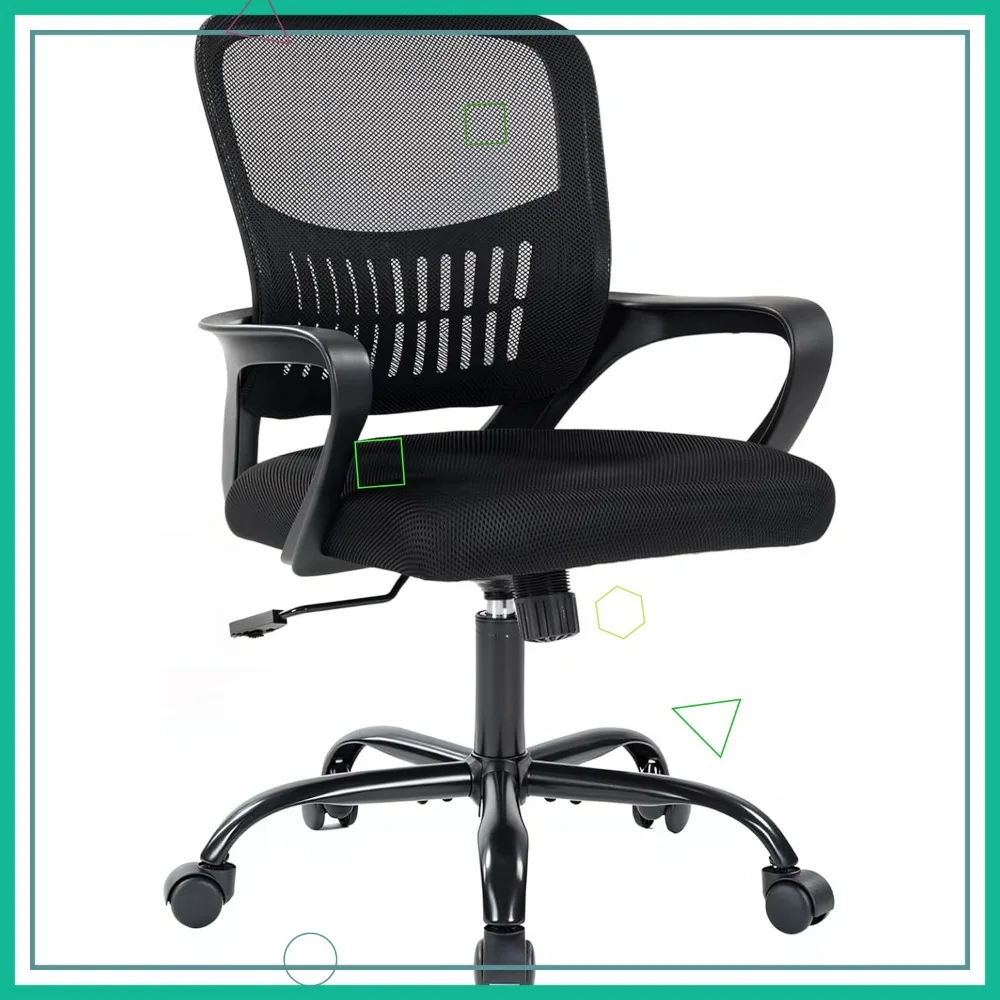 Ergonomic Office Chair with Lumbar Support, Adjustable Height, Rocking Mode & 360° Swivel - Black