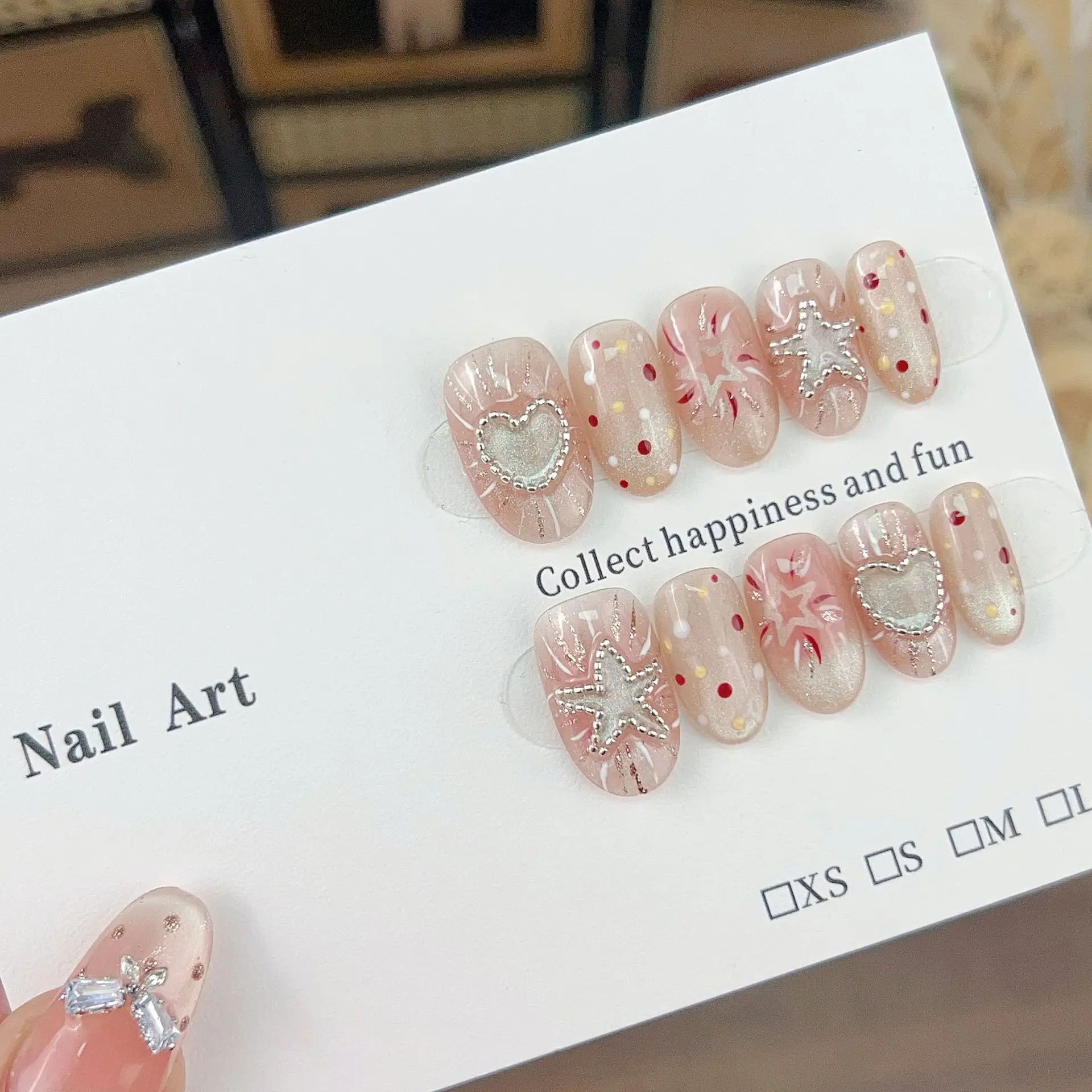 10 قطعة القلب القط العين اليدوية الصحافة على الأظافر لطيف ستار وهمية مسمار قصيرة سلم مسمار الفن للنساء والفتاة انفصال يمكن ارتداؤها مسمار #2