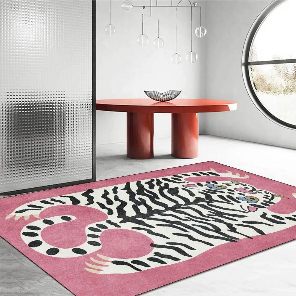 Cute cartoon imitation tiger skin crystal velvet carpet living room bedroom floor mat bathroom toilet kitchen absorbent foot rug