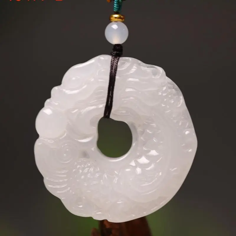 

42mm Natural Nephrite White Jade Dragon Pendant Necklace Men Women Fine Jewelry Genuine Chinese Hetian Jade Lucky Charms Amulets