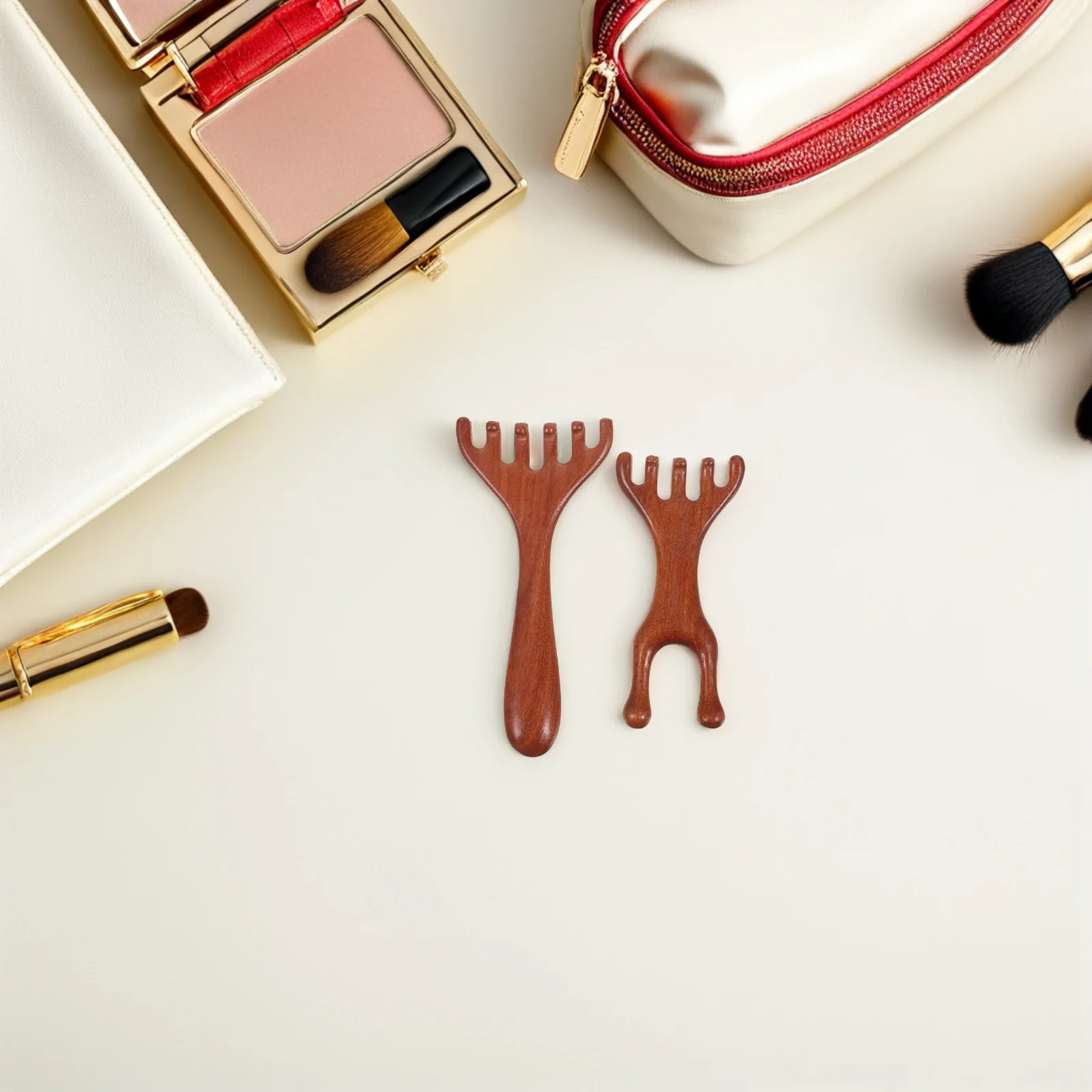 2 szt. Naturalny drewniany masażer do skóry głowy, ręczny grzebień do masażu pięcioma palcami, narzędzie do masażu twarzy i szyi, terapia Gua Sha, szerokie zęby do meridianów