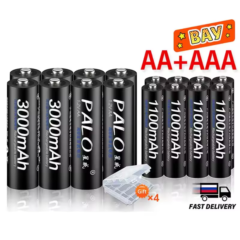PALO 4 יחידות 3000mAh 1.2V AA סוללות נטענות+4 יחידות 1100mAh 1.2V AAA סוללה NI-MH AA AAA סוללה נטענת לצעצוע מצלמה