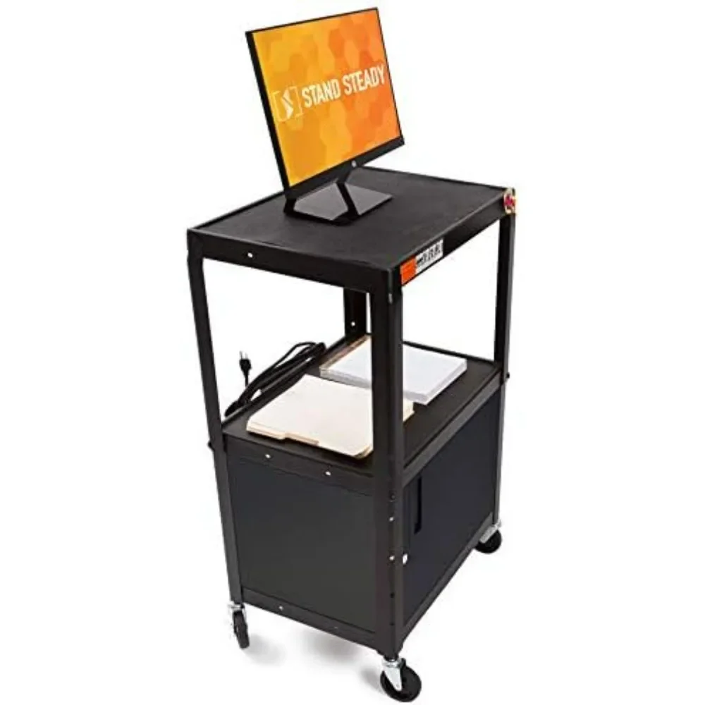 

Line Leader AV Cart w/Locking Cabinet, Height Adjustable, Mobile and Great for Offices, Classrooms, Libraries (24in x 18in)