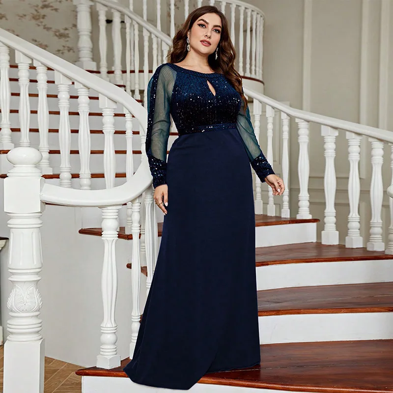 Sequin Dress for Women Sparkly Formal Keyhole Neck Mesh Long Sleeve Glitter Bodycon Cocktail Party Prom Dresses