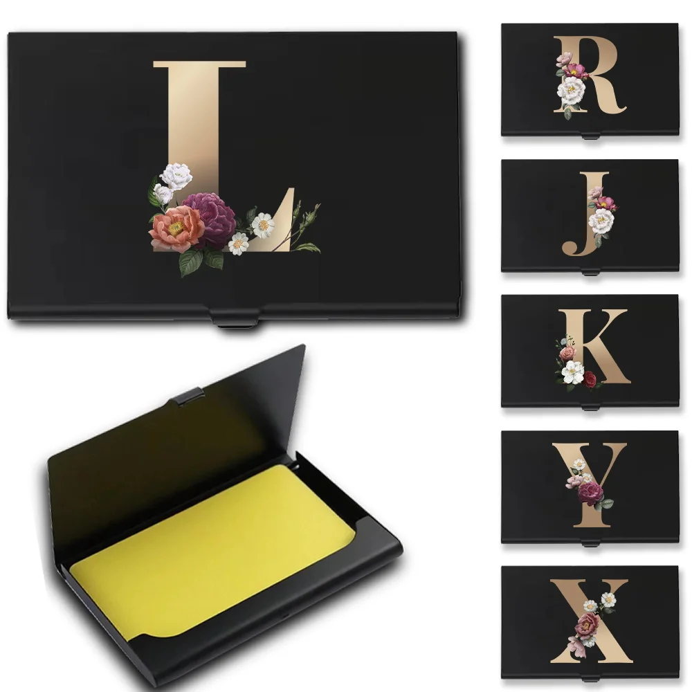 

Portable Business Card Case Visiting Card Box Social Communication Card Holder Container Organizer Dispenser Savor Gold Pattern