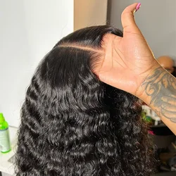 Water Wave Glueless Wig Pre-Cut Lace Wig Pre-Plucked Natural Black Deep Wave Wear and Go Glueless Curly Human Hair Wig For Women
