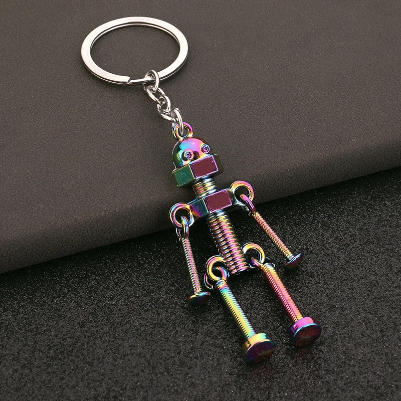 New trendy robot retro handmade DIY keychain pendant. Interactive robot can move. Screwman bag, car keychain, pendant accessory.