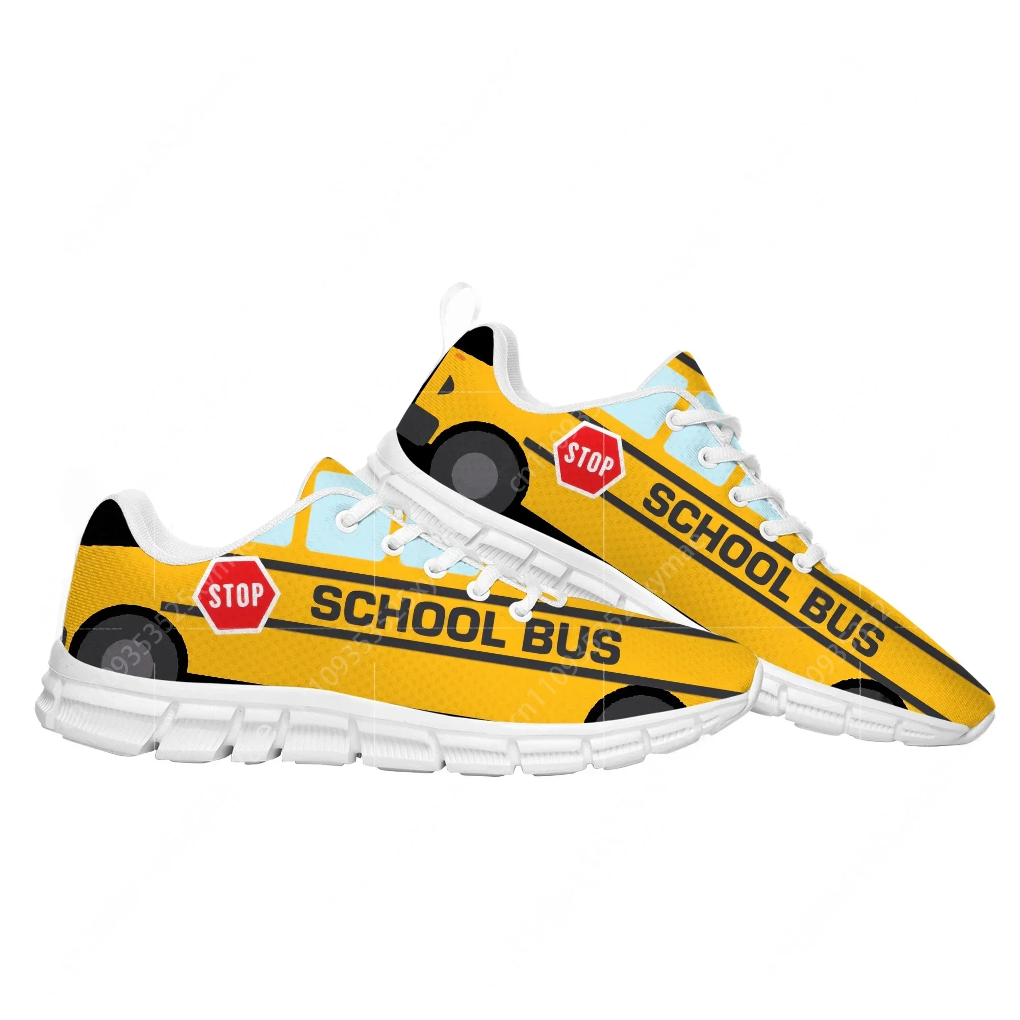 

Желтые спортивные кроссовки с принтом школьного автобуса для мужчин, женщин и подростков, легкие повседневные кроссовки для походов, обувь на заказ
