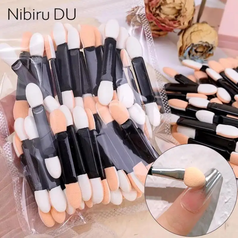 50/10pcs Mini Nail Art Brush Sponge Stick Double-head Nails Powder Brushes Disposable Eyeshadow Brushes Nails Eyes Makeup Tools