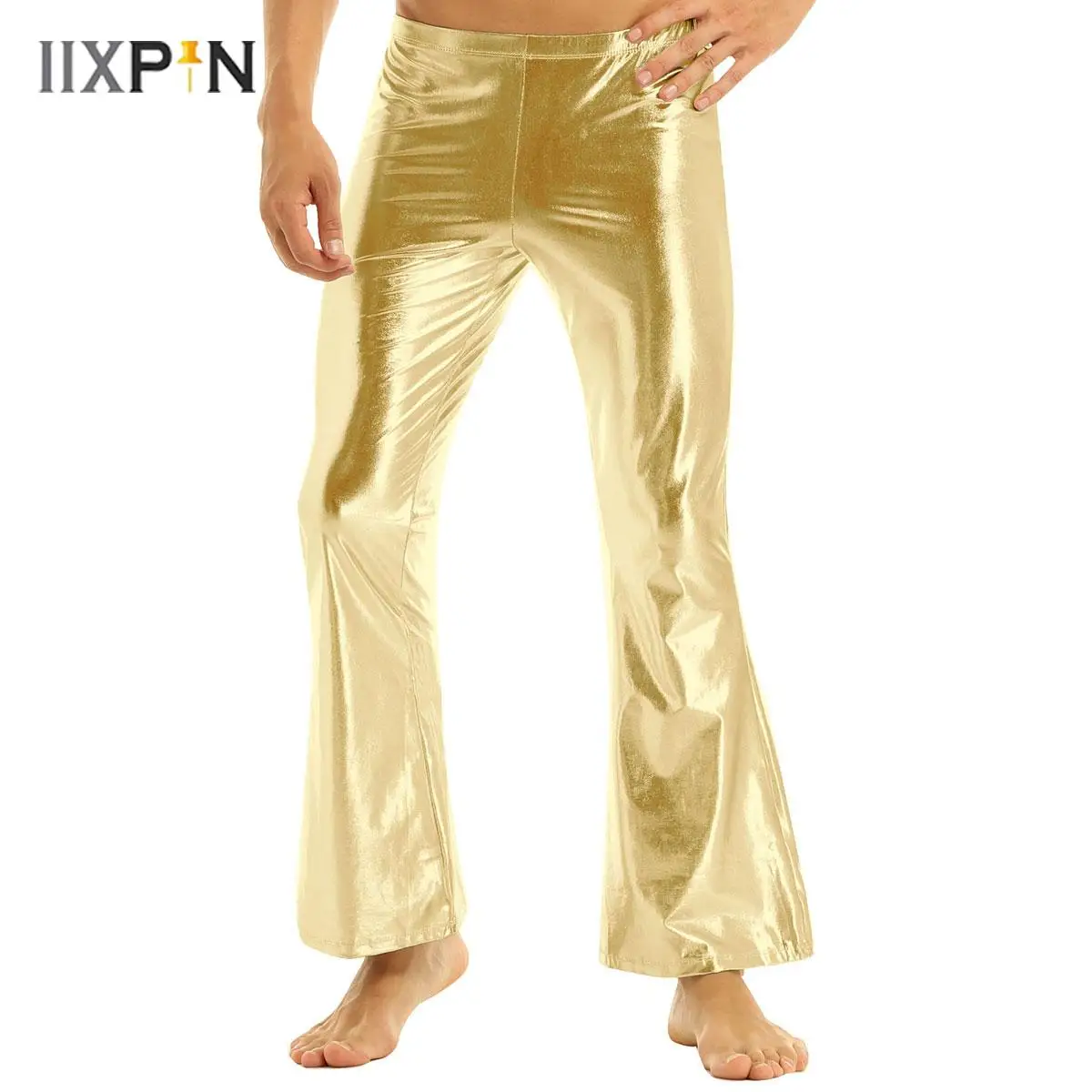 

Mens 60s 70s Retro Flared Disco Pants Shiny Metallic Pants Clubbing Dude Bell Bottom Long Trousers Rave Party Costume Clubwear