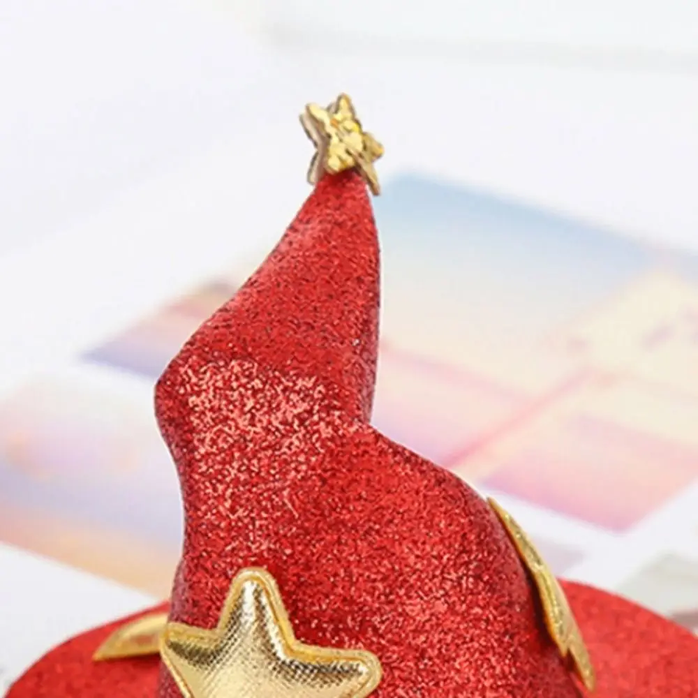 Spinka do włosów z zakrzywionym kapeluszem, klips do włosów w kształcie kapelusza czarodzieja, urocza spinka do włosów w kształcie kapelusza czarownicy, kapelusz czarownicy w kształcie gwiazdy, akcesoria do włosów dla zwierząt, akcesoria do włosów na Halloween dla kobiet.