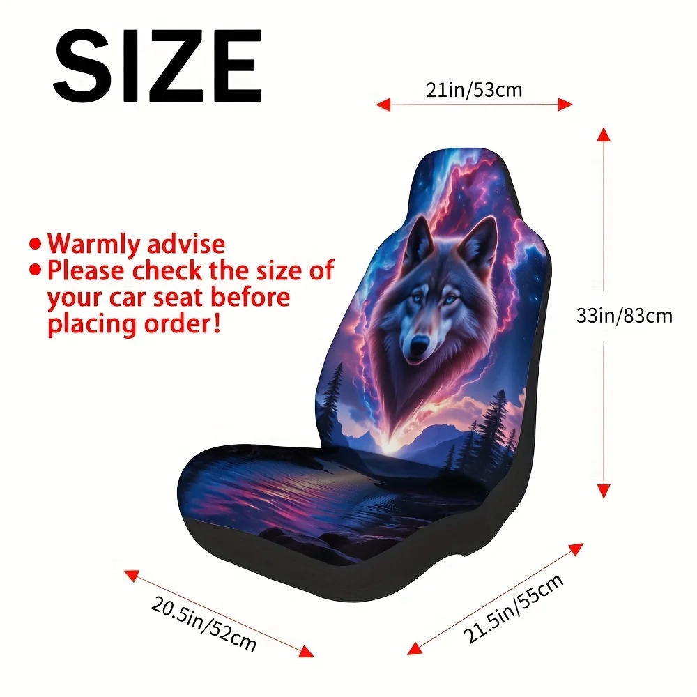 2pcs, Modern Fantasy Wolf Landscape Art Print Car Seat Covers, Washable And Comfortable, Universal Fit For Most Vehicles, Great