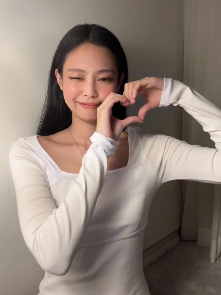 

High Version Original Label Small Audience Design Jennie Zhao Lu Si Square Collar Fake Two-Piece Base Shirt Top Korean Style ...