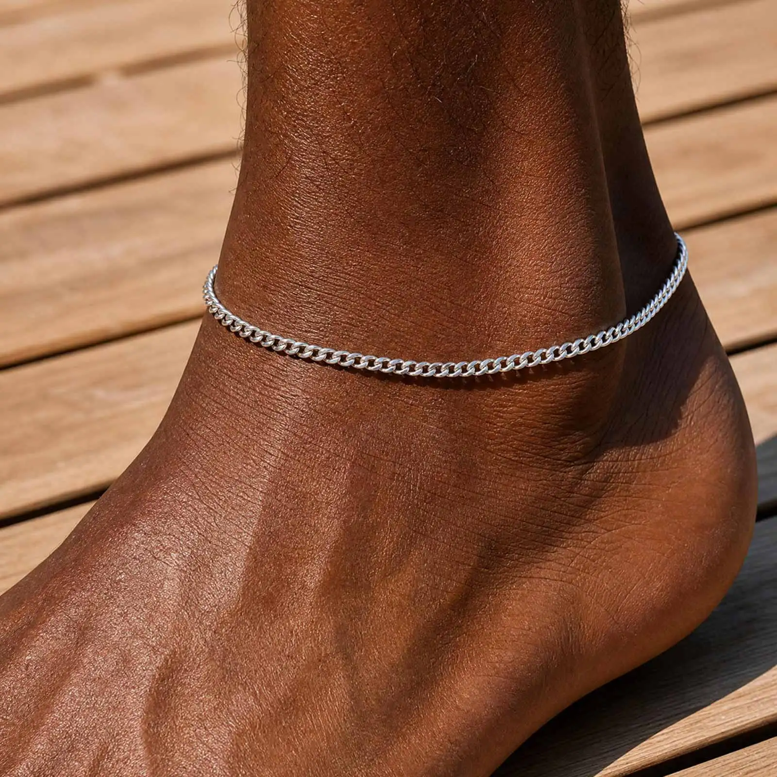 Herren-Fußkettchen, Edelstahl-Panzerketten-Fußkettchen, Sommer-Strand-Fußschmuck – Detail 2