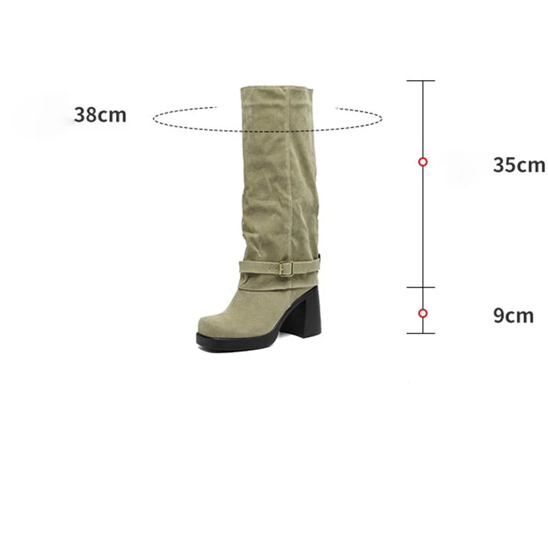 REAVE CAT 2026 Fashion Ladies Knee High Boots Square Toe Block Heel 9cm Velvet Suede Slip On Belt Buckle Size 41 42 43 Dating