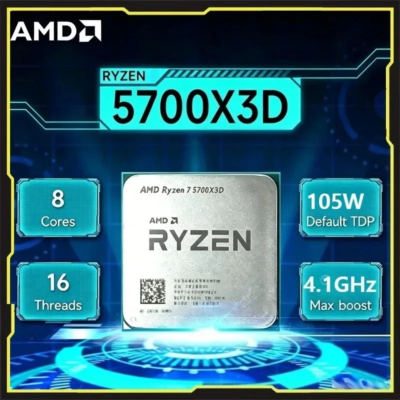 대량 CPU AMD Ryzen 7 5700X3D 8코어 16스레드 3GHz 기본 속도 4.1GHz 부스트 속도 105W AM4 DDR4 X570/B550 칩셋용 Ryzen 5000 시리즈 썸네일 6