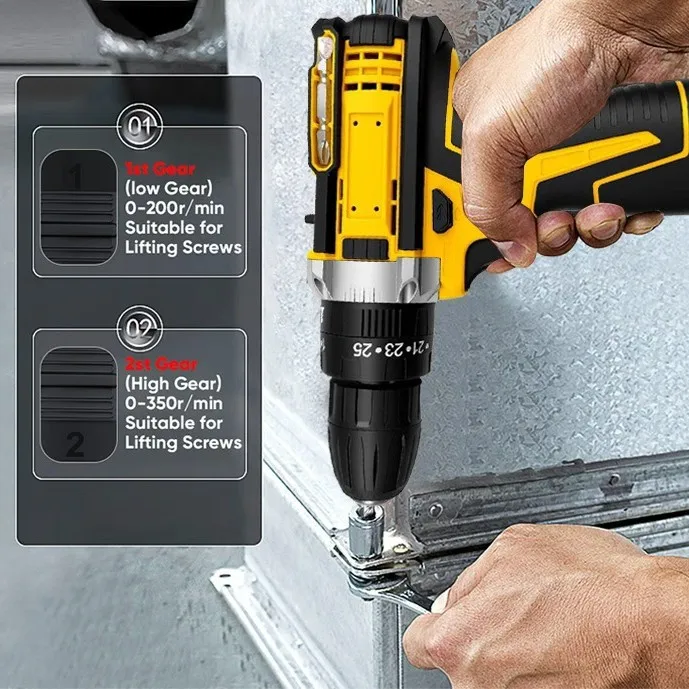 12V Cordless Electric Drill Portable Adjustable Rechargeable Lithium Ion Battery Power Driver 3/8 Inch Mini Wireless Electric Screwdriver Pistol Household Impact Hand Drill Tool Compatible with MT Battery Home Repair Power Tools