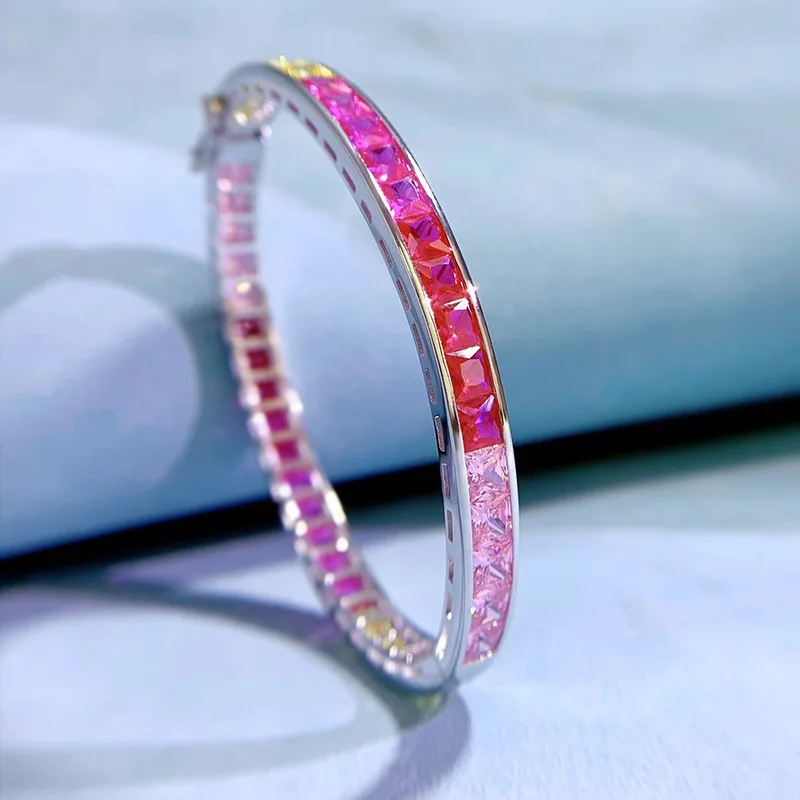 European and American Fashion New Product S925 Silver Borderless Inlaid Colorful Diamond Bracelet Rainbow Candy Full Diamond Bra