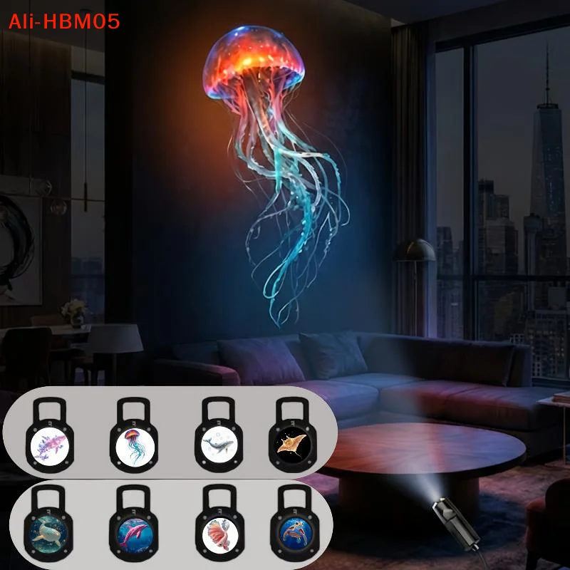 (HB05)LED USB Projector Light Ocean Projection Lamp With 8pcs Marine Life Light Panels Ceiling Decorative Night Light