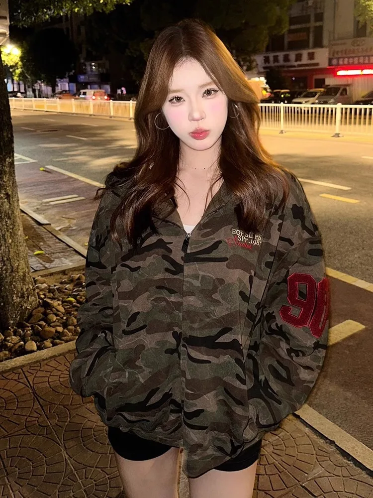 

Женская толстовка-кардиган Street Sle на молнии, осенне-зимняя, новая, камуфляжная, свободного кроя, с длинными рукавами, модная