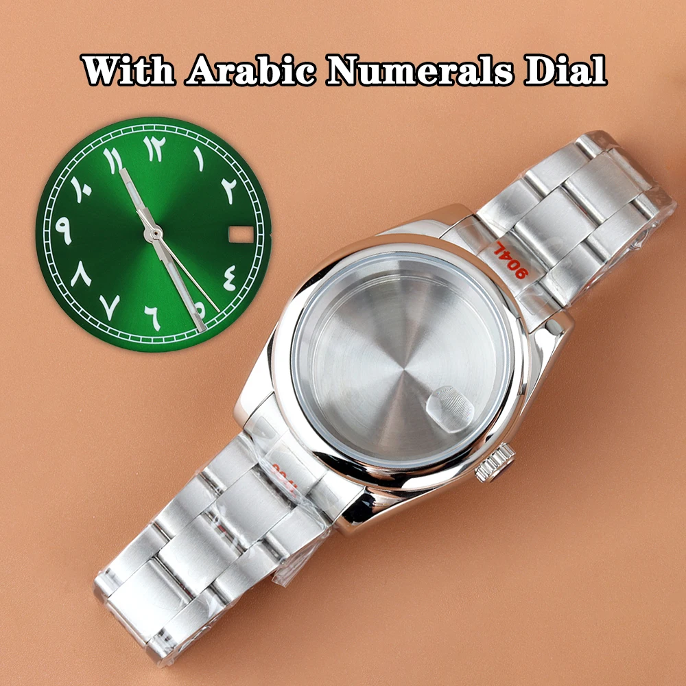 

With Green Arabic Numerals Dial Hands 36MM 39MM Watch Case Watch Parts For NH35 NH36 Movement 316L Steel Brushed Oyster Bracelet