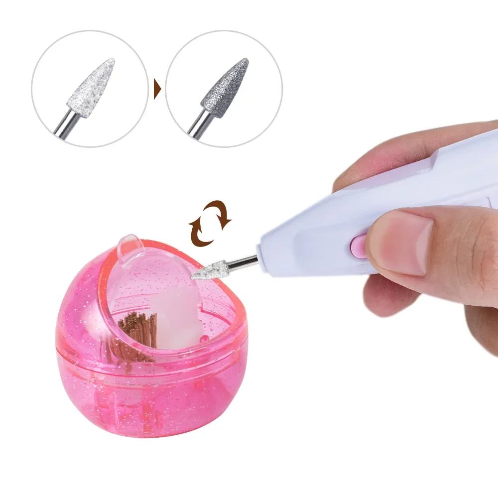 Round Nail Drill Bit Cleaning Brush Portable Soft Hard Brush Cleaner Box Professional Nail Art Equipment Manicure Accessories