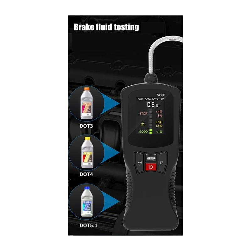 V066 Brake Oil Detector Diagnoses Car Brake Oil Moisture Content Tester Brake Oil Digital Display Easy Install Easy To Use