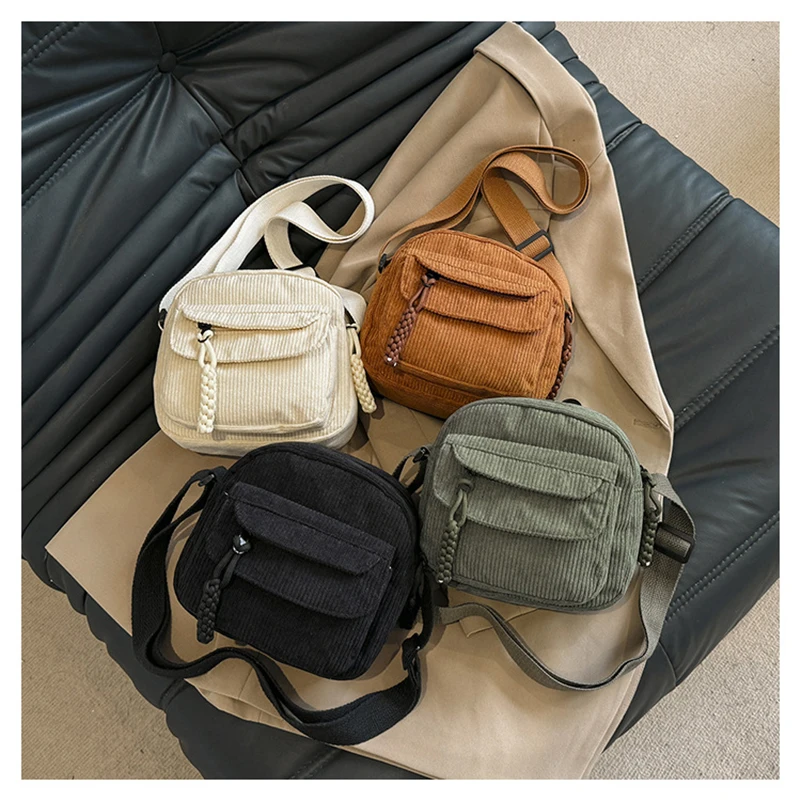 DHL30pcs Shoulder Bags Women Corduroy Plain Square Shaped Double Zipper Light Protable Crossbody Bag
