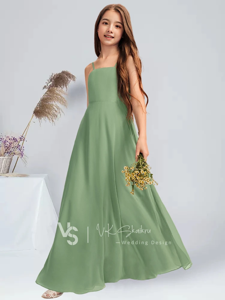BB A-line Square Floor-Length Chiffon Junior Bridesmaid Dress With Bow Basil Flower Girl Dress Summer Kids Party Communion Dress