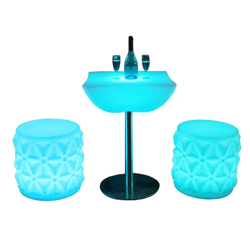 Bar LED luminous circular coffee table, table and chair combination KTV club fashionable seats, modern low bar counter table