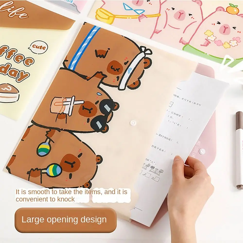 4pcs/set Capybara A4 File Bag Multifunction Large Capacity PVC File Folder Waterproof Archives Bag School Office