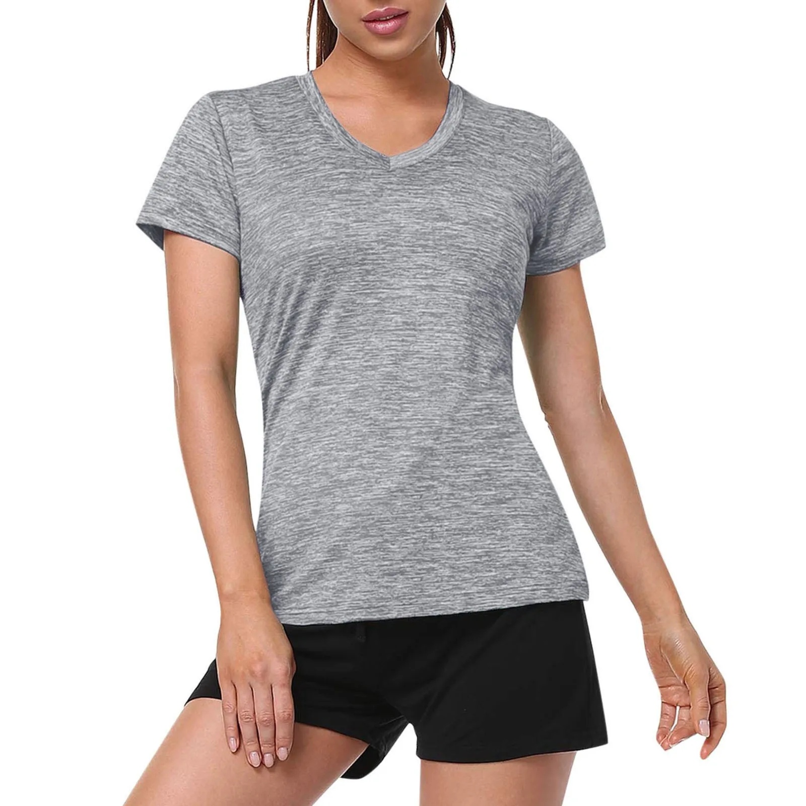 Women V-Neck Sports Top Slim Fit And Slim Waist Sweat-Wicking Sweatshirt Short-Sleeved Moisture-Wicking Sportswear T-Shirt