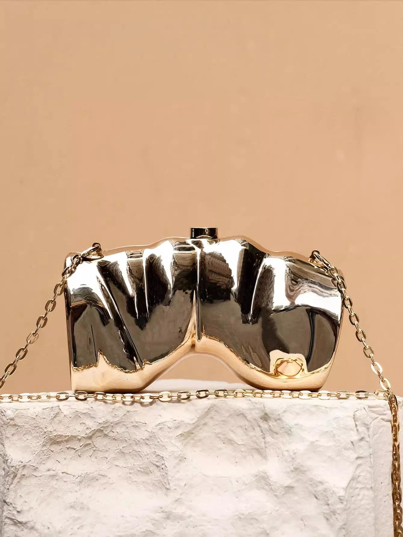 

Golden Evening Bag Purses and Handbags Luxury Designer Shoulder Bags Funny Shape Party Wedding Acrylic Shiny Clutch Purse 2025