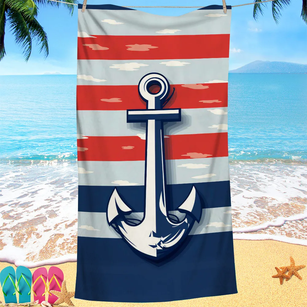Nordic painted ship anchor digital-printed polyester Superfine fiber double-sided fleece Beach vacation bath towel, beach towel