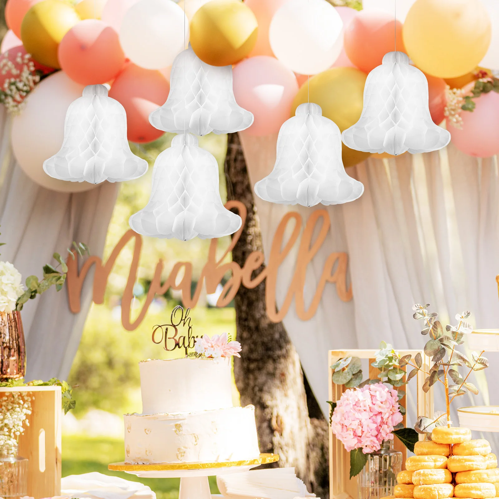 

5Pcs Honeycomb Bells Lightweight Paper Hanging Decorations for Wedding Christmas Party Honeycomb Paper Bells Wedding Decorations