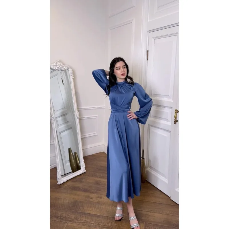 Eid Robe de soirée musulmane pour femmes Abaya Maroc robes en Satin Ramadan à lacets Abayas caftan Islam dubaï arabe longue Robe