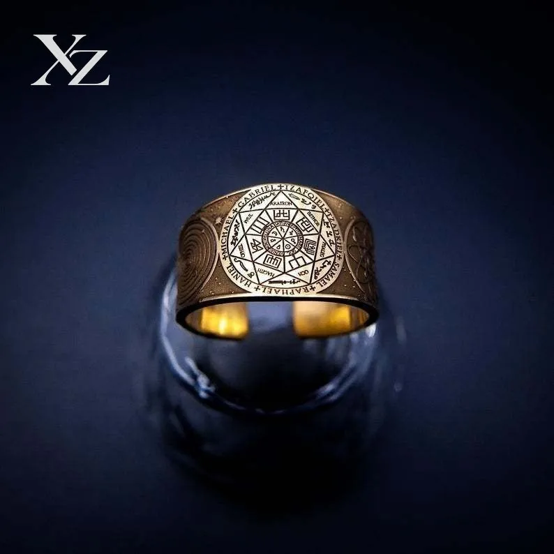 Premium Handmade Retro Brass Adjustable Ring from Russia – Amulet with Angel Universe Secret Solomon Seal