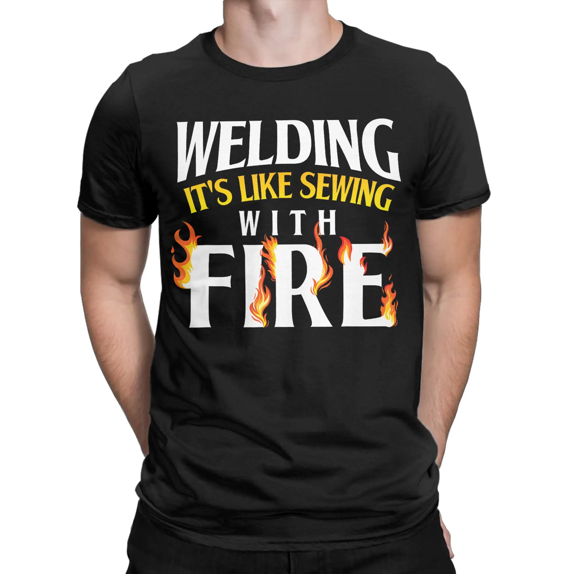 Welding is Like Sewing with Fire T Shirt for Men Cotton Novelty T-Shirts Crewneck  Tee Shirt Short Sleeve Tops Plus Size