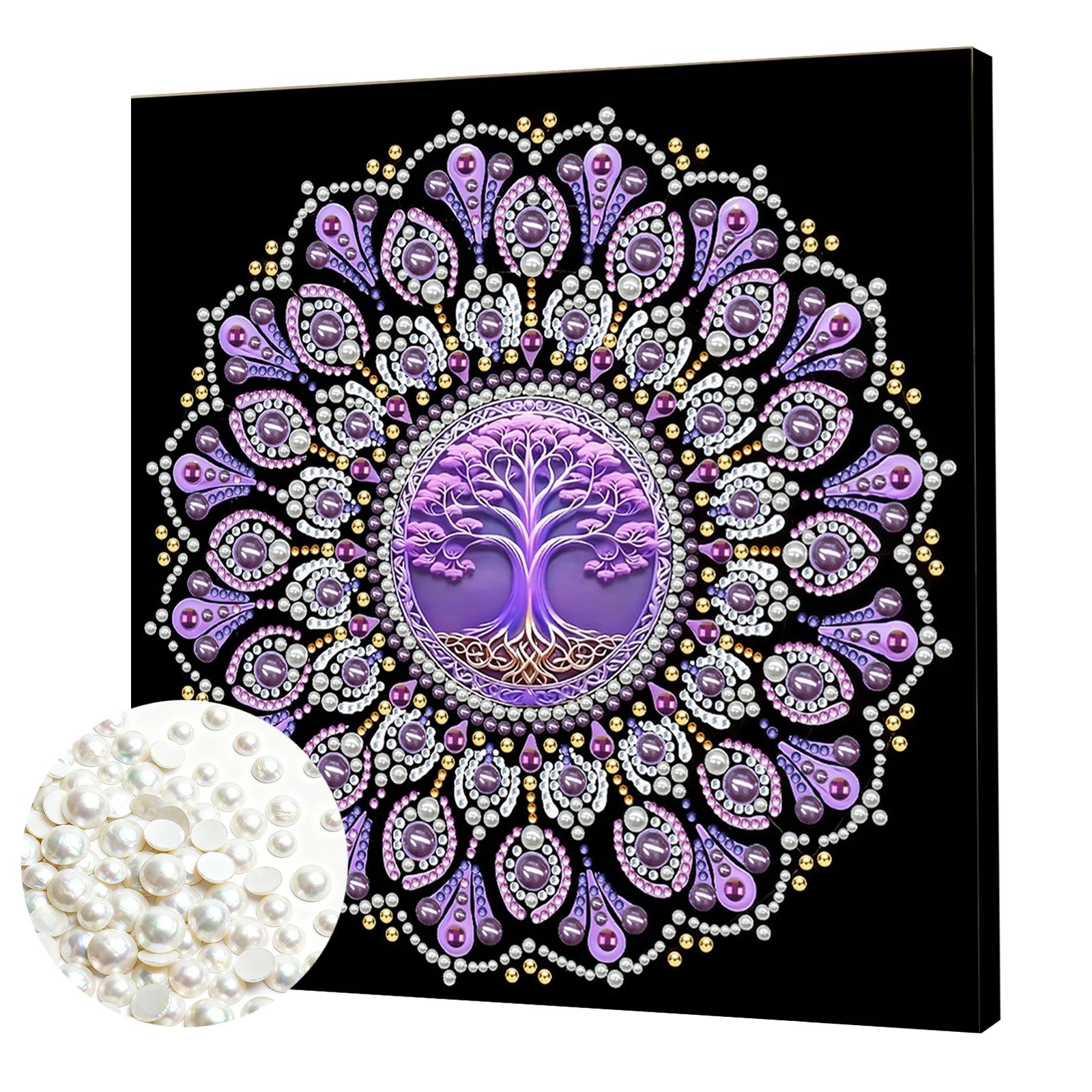 

Purple Tree Mandala DIY Pearl Painting Art Kits With Frame for Adults Beginners Home Wall Decor Pearl Gem Paintings Picture Arts Craft 25x25cm