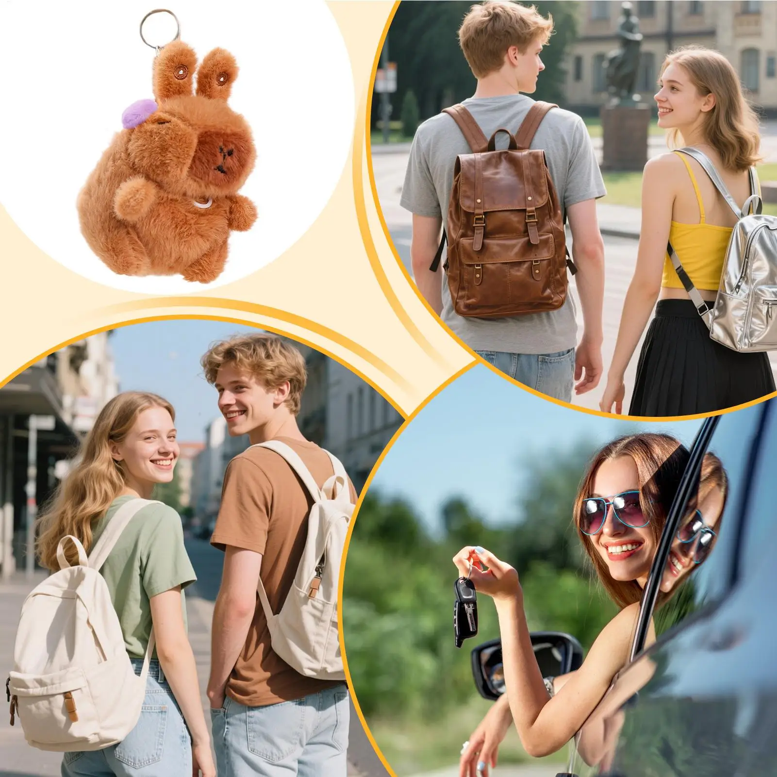 Capybara Plush Cute Key Chain With Pull-Rope Stuffed Backpack Keychain Pendant For Adults Boys Girls Backpack Luggage Purse