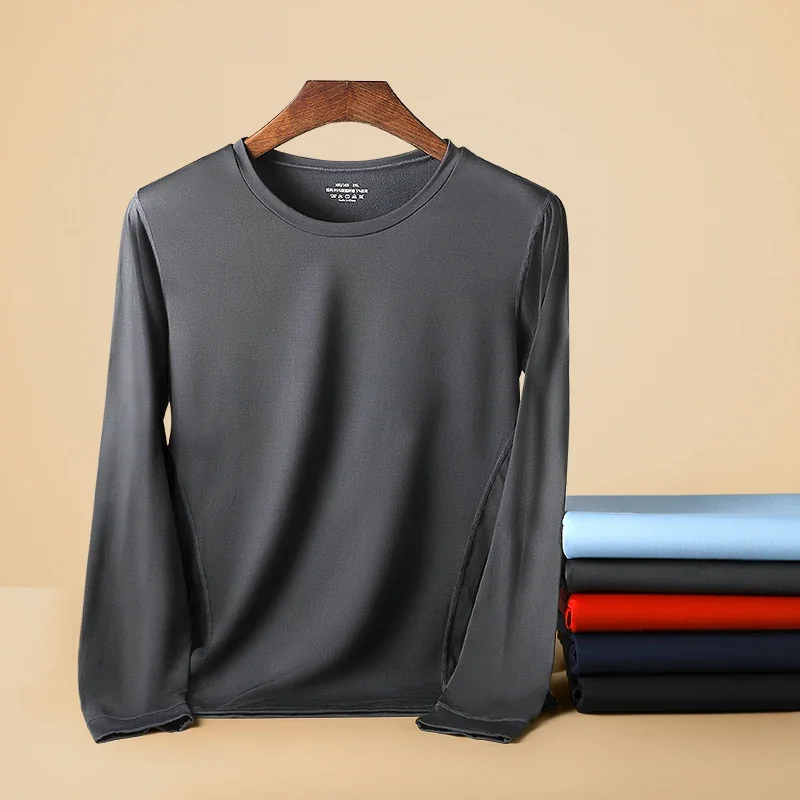 Men's single-piece thermal underwear medium-thickness thin velvet cold-proof bottoming shirt wears tops and autumn clothes.